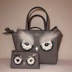 Kate Spade Owl Design Satchel and Pouch Set